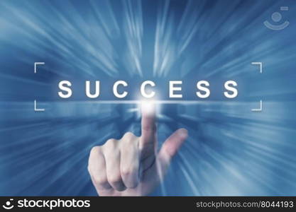 hand clicking on business success button with zoom effect background