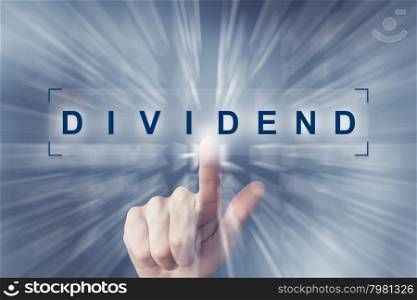 hand clicking on dividend button with zoom effect background