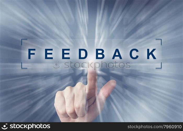 hand clicking on feedback button with zoom effect background