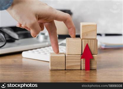 hand climbing wooden blocks represent growth. Resolution and high quality beautiful photo. hand climbing wooden blocks represent growth. High quality beautiful photo concept