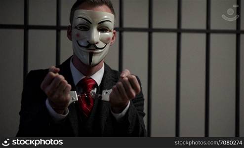 Hand cuffed Anonymous hacker in jail