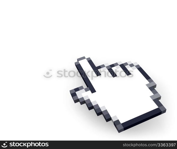 Hand cursor in perspective isolated on white background