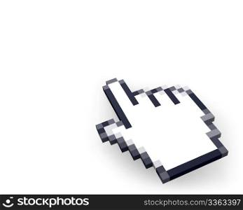 Hand cursor in perspective isolated on white background