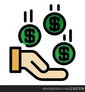 Hand dollars icon. Outline hand dollars vector icon color flat isolated. Hand dollars icon color outline vector