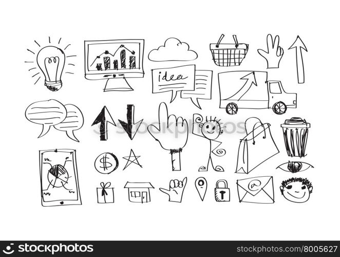 Hand doodle Business icon set idea design