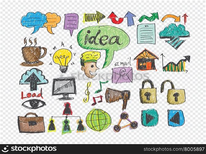 Hand doodle Business icon set idea design on transparent background