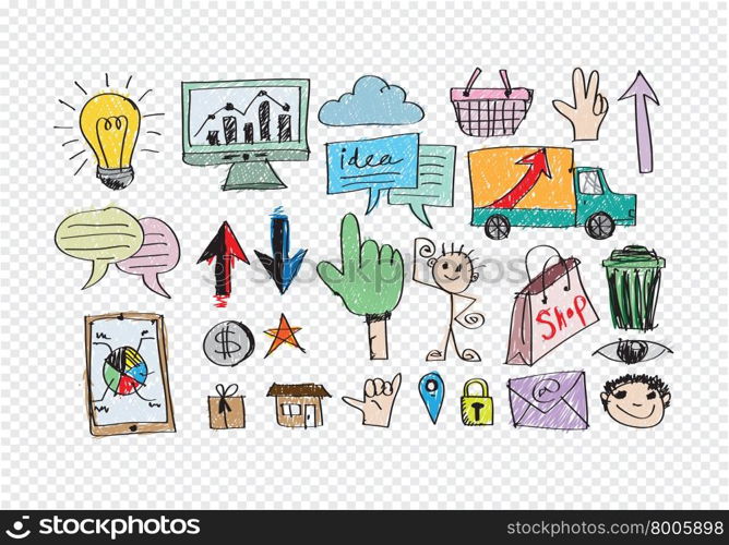 Hand doodle Business icon set idea design on transparent background