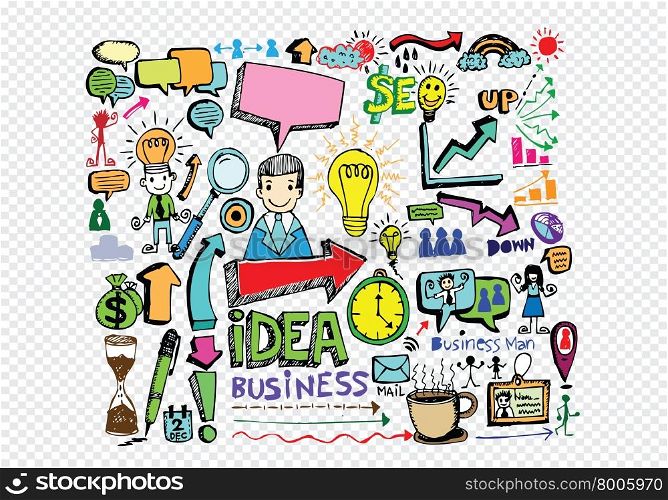 Hand doodle Business icon set idea design on transparent background