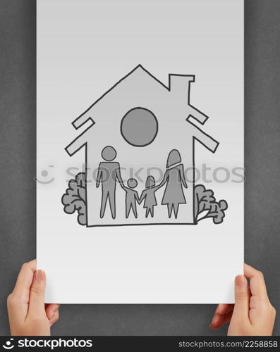 hand draw family and house as insurance concept