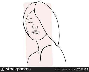 Hand draw outline portrait of an Albino woman with pale sample color. Abstract colletion of different people and skin tones. Diversity concept