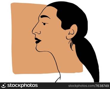 Hand draw outline portrait of latin hispanic woman with dark beige sample color. Abstract colletion of different people and skin tones. Diversity concept