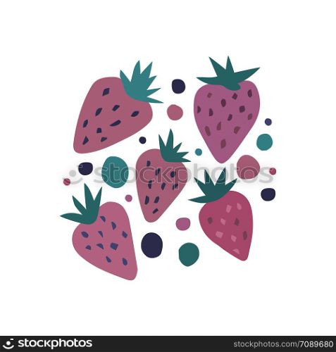 Hand draw sweet strawberries art set. Isolated pink color strawberries on a white background. Funny vector illustration.. Hand draw sweet strawberries art set. Isolated pink color strawberries
