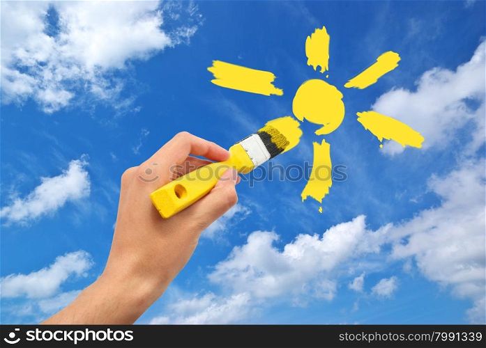 Hand draw the sun in sky. Conceptual design.