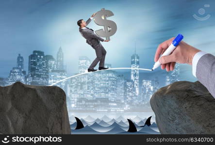 Hand drawing bridge under businessman