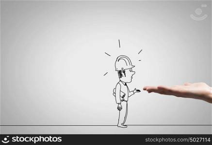 Hand drawing images. Hand draw pencil caricature of funny businessman