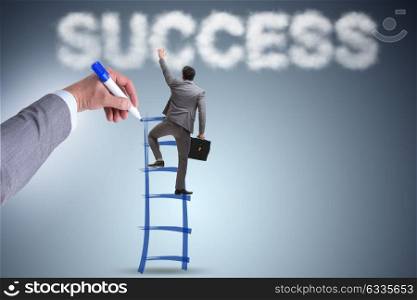Hand drawing ladder for successful businessman