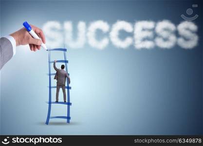 Hand drawing ladder for successful businessman