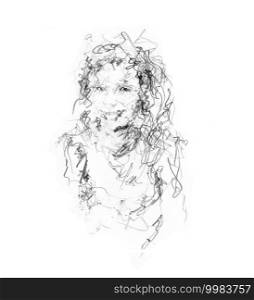 Hand drawing sketch of a beauty. Beauty portrait , fashion illustration. Hand drawing sketch of a beauty. Beauty portrait , an