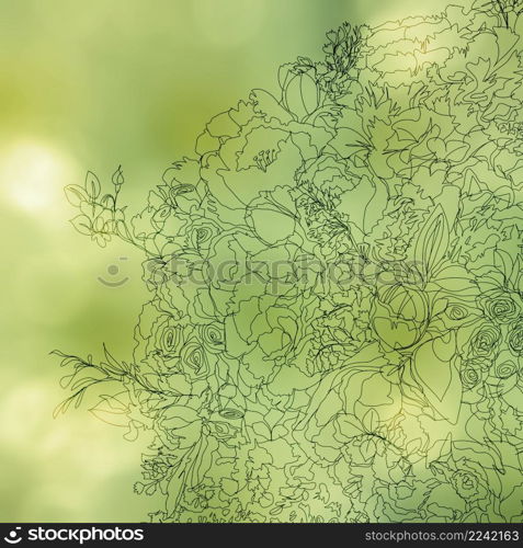 hand drawn abstract flowers on blurred flower background