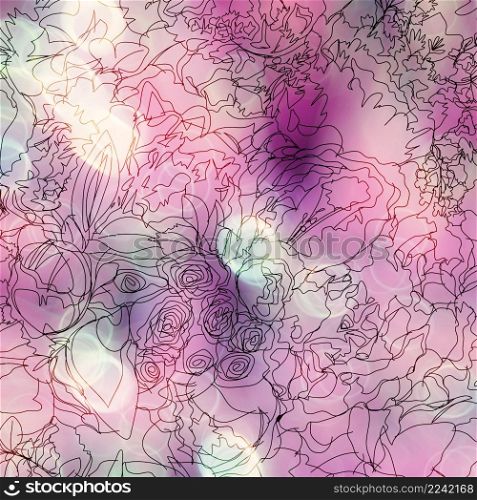 hand drawn abstract flowers on blurred flower background