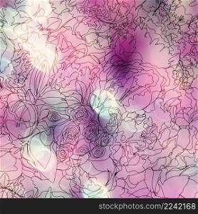 hand drawn abstract flowers on blurred flower background