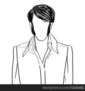 Hand drawn artistic illustration of an anonymous avatar of a rock and roll man with fancy hairslyle in a stage shirt, web profile doodle isolated on white
