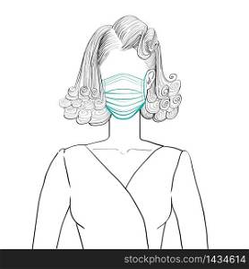 Hand drawn artistic illustration of an anonymous avatar of a young woman with a fancy fourties hairstyle, web profile doodle isolated on white