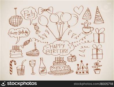 Hand drawn Birthday doodles Vector illustration
