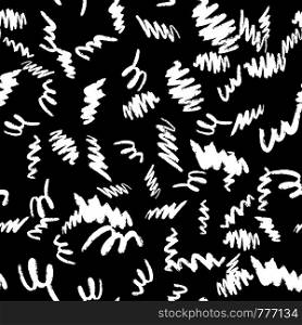 Hand drawn brush strokes seamless pattern on black background. Vector illustration. Hand drawn brush strokes seamless pattern on black background.