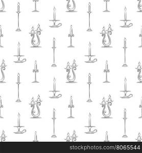 Hand drawn candles seamless pattern. Monochromic seamless pattern with hand drawn candles isolated on white background. Vector illustration