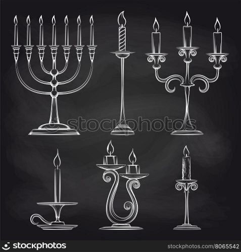 Hand drawn candles set on chalkboard. Hand drawn candles set on chalkboard vector illustration