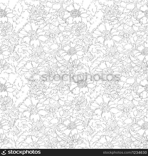 Hand drawn doodle illustration of a pattern with flowers, lace background over white