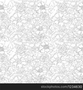 Hand drawn doodle illustration of a pattern with flowers, lace background over white