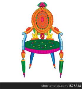 Hand drawn doodle illustration of a postmodern multicolored classical revival chair, object isolated on white, Adam hystorical furniture style