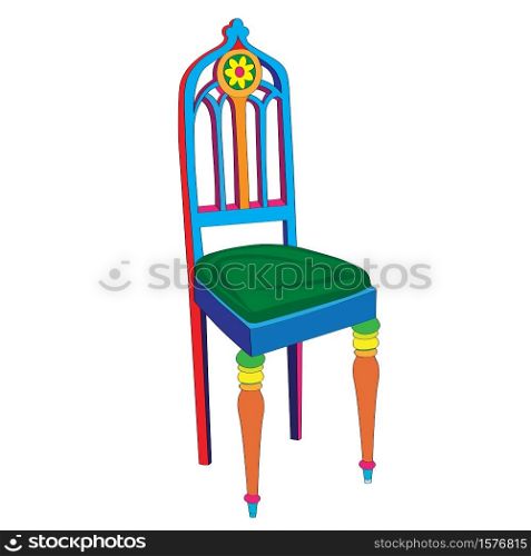Hand drawn doodle illustration of a postmodern multicolored classical revival chair, object isolated on white, Ludovic Philip hystorical furniture style