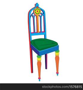 Hand drawn doodle illustration of a postmodern multicolored classical revival chair, object isolated on white, Ludovic Philip hystorical furniture style