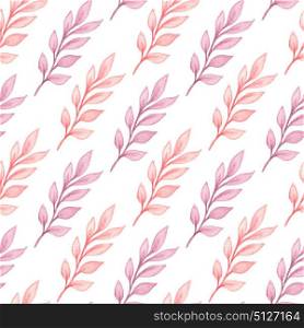 Hand drawn floral watercolor seamless pattern with pink branch on a white background