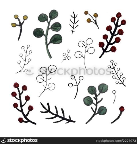 Hand drawn flower set.Vector set of isolated floral elements floral elements. Floral graphic design