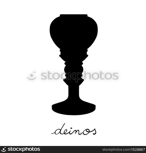 Hand drawn illustration of a deinos, greek antique vessel silhouette isolated on white, cartoon style graphics with text