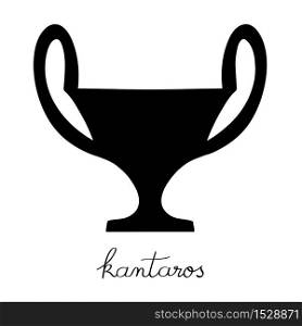 Hand drawn illustration of a kantaros, greek antique vessel silhouette isolated on white, cartoon style graphics with text