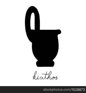 Hand drawn illustration of a kyatos, greek antique vessel silhouette isolated on white, cartoon style graphics with text