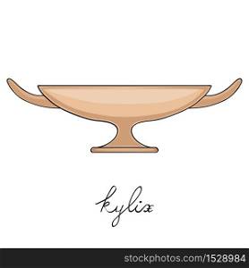 Hand drawn illustration of a kylix, greek antique vessel isolated on white, cartoon style graphics