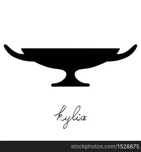 Hand drawn illustration of a kylix, greek antique vessel silhouette isolated on white, cartoon style graphics