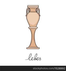 Hand drawn illustration of a lebes, greek antique vessel isolated on white, cartoon style graphics