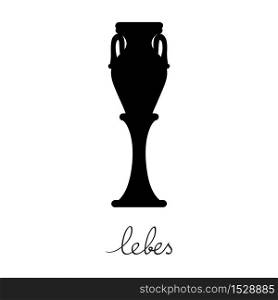 Hand drawn illustration of a lebes, greek antique vessel silhouette isolated on white, cartoon style graphics
