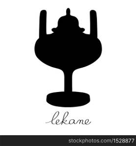 Hand drawn illustration of a lekane, greek antique vessel isolated on white, cartoon style graphics