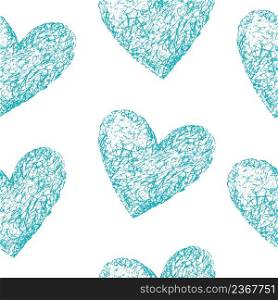 Hand drawn illustration. Vintage background. Valentine background.. Blue hearts seamless pattern