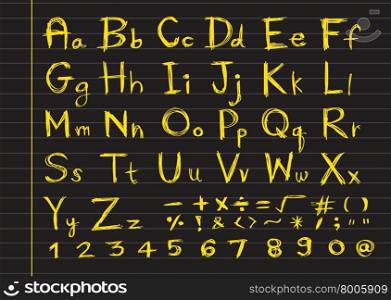 Hand drawn letters font on transparent background