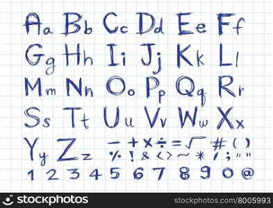 Hand drawn letters font on transparent background