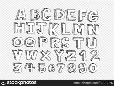 Hand drawn letters font written with a pen